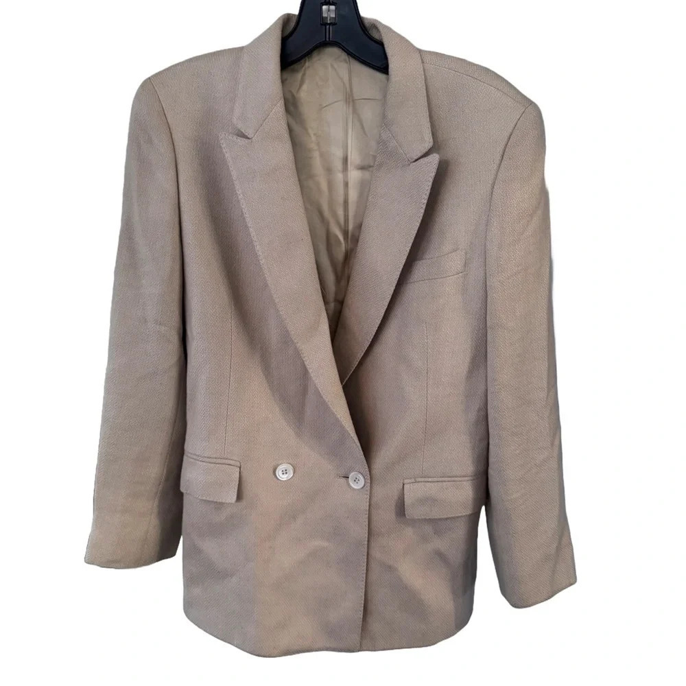 Adagio Women’s Double Breasted Blazer Wool & Silk Size 8 Tan